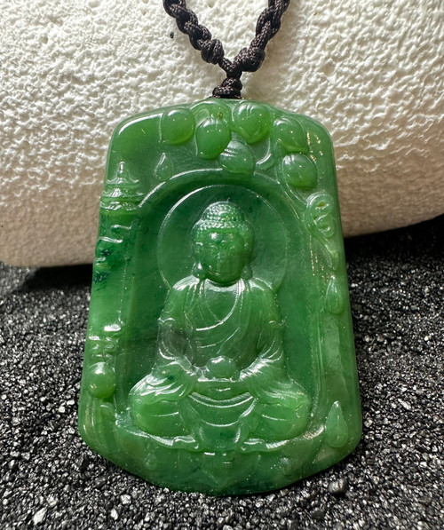 60mm Natural Untreated Nephrite Jade Buddha Pendant Necklace
