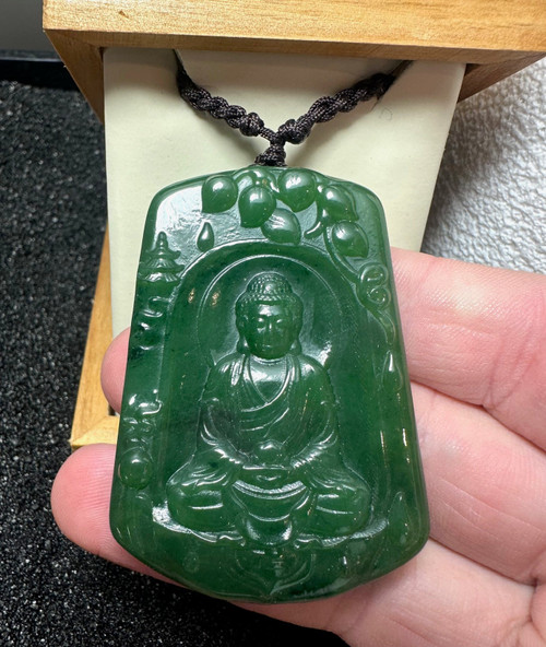 60mm Natural Untreated Nephrite Jade Buddha Pendant Necklace