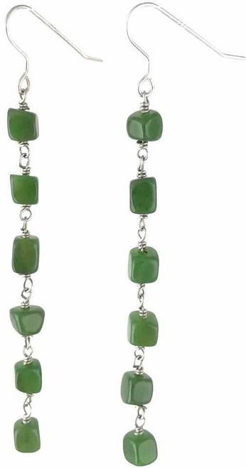 Image of 65mm Long Sterling Silver Genuine Natural Nephrite Jade Bead Earrings