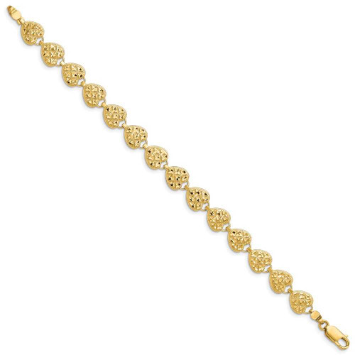 Image of 7" 14K Yellow Gold Polished Shiny-Cut Hearts Bracelet
