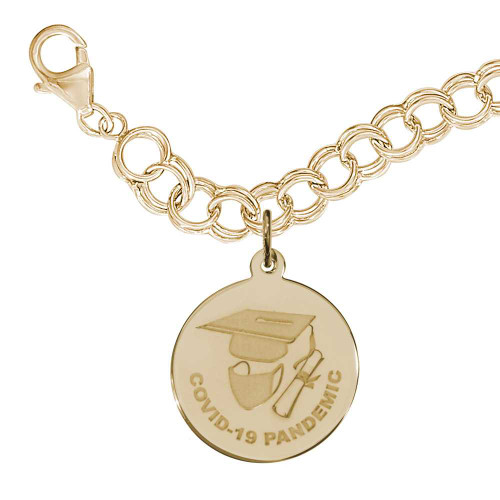 Image of 7" Gold-Plated Sterling Silver Charm Bracelet w/ COVID-19 Pandemic Graduation Charm by Rembrandt