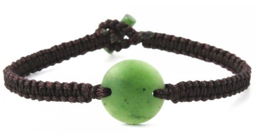 7" Jade w/ Braided Brown Cord Bracelet