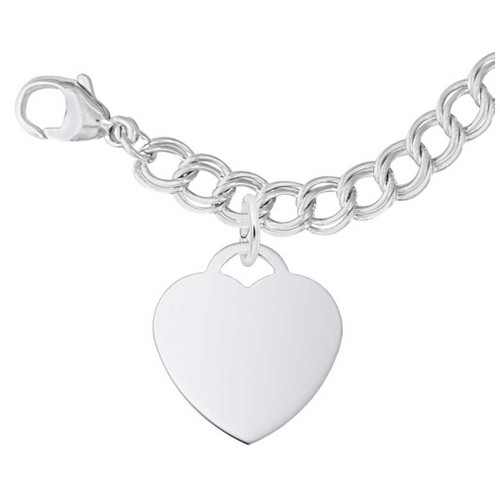 Image of 7" Sterling Silver Charm Bracelet w/ Engravable Heart Charm by Rembrandt