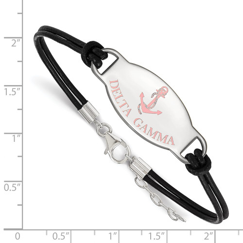 7" Sterling Silver Delta Gamma Enamel Oval Black Leather Bracelet by LogoArt