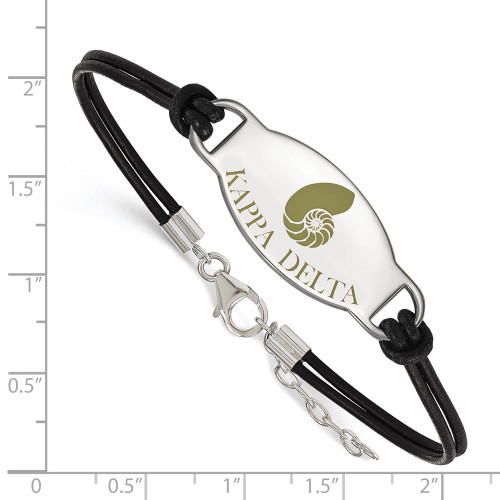 7" Sterling Silver Kappa Delta Enamel Oval Black Leather Bracelet by LogoArt