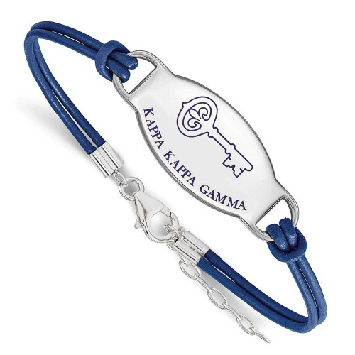 Image of 7" Sterling Silver Kappa Kappa Gamma Enamel Leather Bracelet by LogoArt
