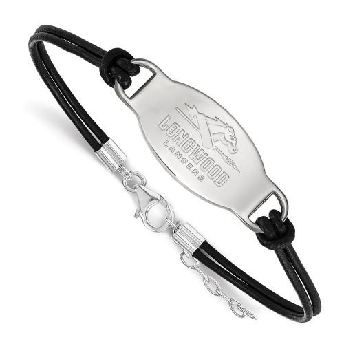 7" Sterling Silver Longwood University Center plate Leather Bracelet 2 by LogoArt
