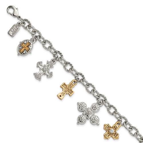 7"+1" Gold-Tone and Silver-Tone Synthetic Crystal Cross Bracelet