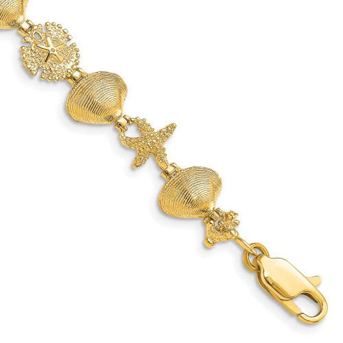 Image of 7.25" 14K Yellow Gold Sand Dollar, Clam & Starfish Bracelet