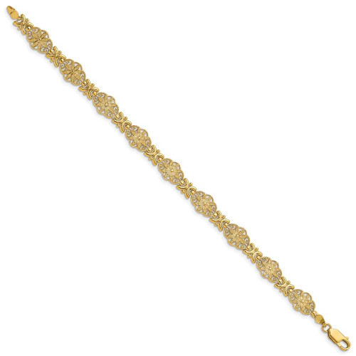 Image of 7.5" 14K Yellow Gold Flower w/ Scalloped Edge Link Bracelet