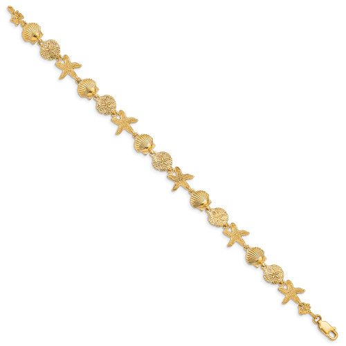 7.5" 14K Yellow Gold Seashell Theme Bracelet