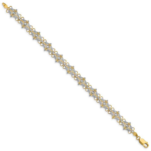 Image of 7.5" 14K Yellow Gold w/ Rhodium & Shiny-Cut Scalloped Rectangular Link Bracelet