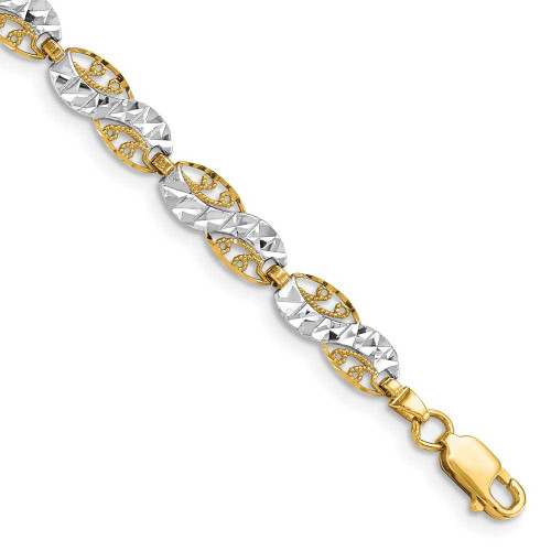 Image of 7.5" 14K Yellow Gold w/ Rhodium-Plated & Shiny-Cut Filigree Link Bracelet