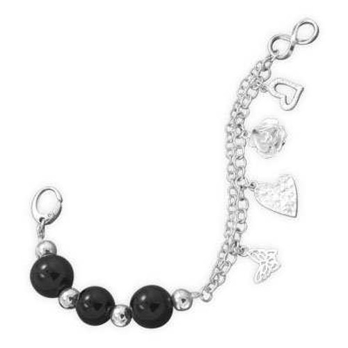 Image of 7.5" Black Onyx Bracelet with Charms 925 Sterling Silver - LIMITED STOCK