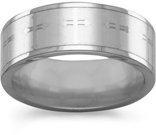 7.5mm (1/3") Tungsten Carbide Ring with Cross Design