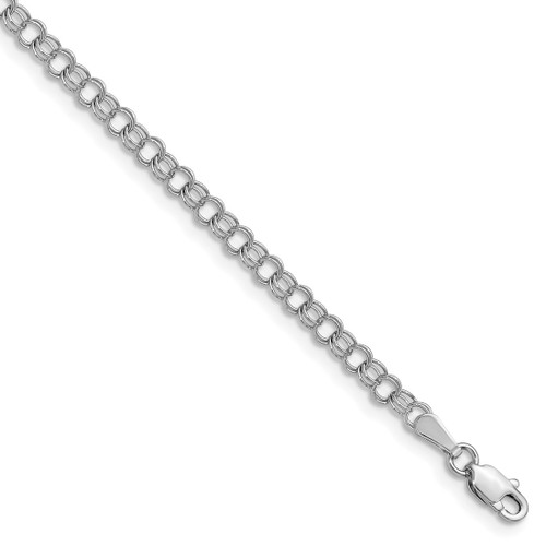 8" 14K White Gold 3.5mm Solid Double Link Charm Bracelet