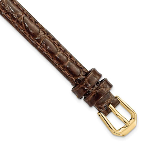 Image of 8mm 6.75" Brown Alligator Style Grain Leather Gold-tone Buckle Watch Band