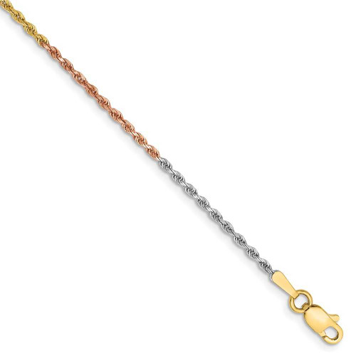Image of 9" 14K Yellow, White & Rose Gold 1.5mm Shiny-Cut Rope Chain Anklet