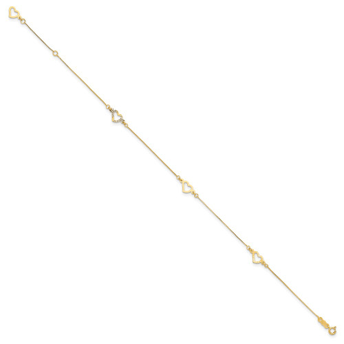 Image of 9" Adjustable 14K Yellow Gold Fancy Heart Anklet