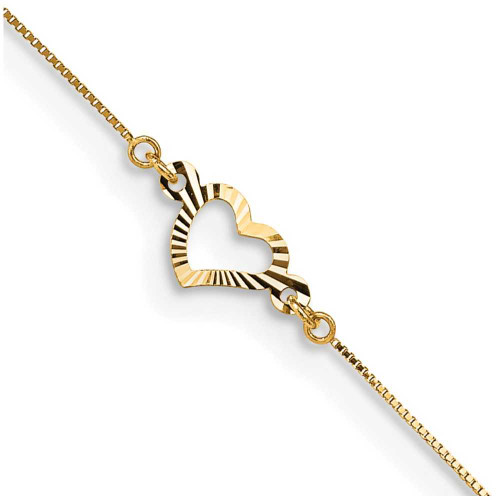 Image of 9" Adjustable 14K Yellow Gold Heart Anklet