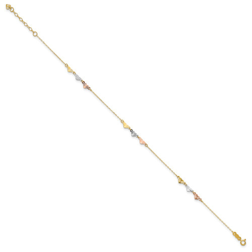 Image of 9" Adjustable 14K Yellow, White & Rose Gold Triple Heart Anklet