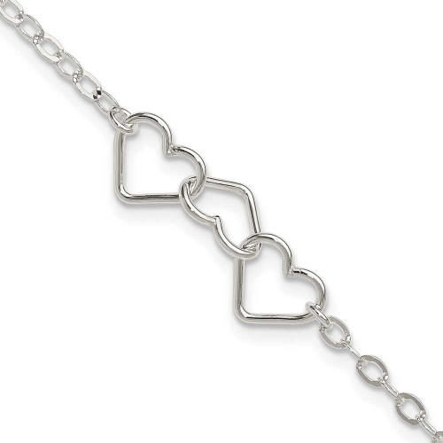 Image of 9" Adjustable Sterling Silver Solid Polished Fancy Heart Link Anklet