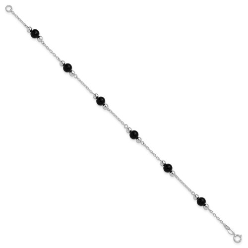 Image of 9" Rhodium-plated Sterling Silver Polished Black Onyx Anklet