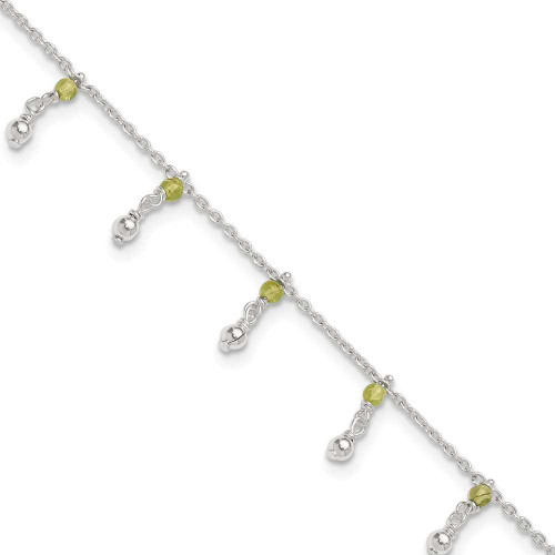 Image of 9" Sterling Silver Peridot Bead Ankle Bracelet