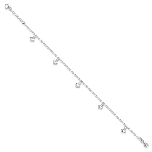 Image of 9" Sterling Silver Polished Puffed Heart Anklet