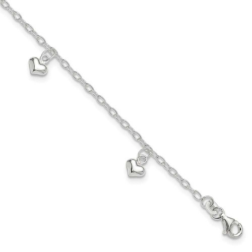 Image of 9" Sterling Silver Polished Puffed Heart Anklet