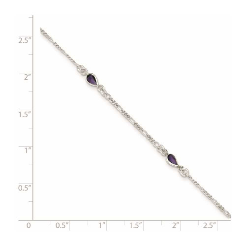 Image of 9" Sterling Silver Purple Glass Ankle Bracelet