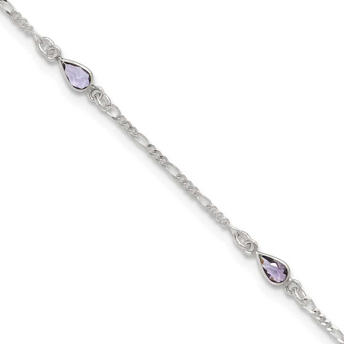 Image of 9" Sterling Silver Purple Glass Ankle Bracelet