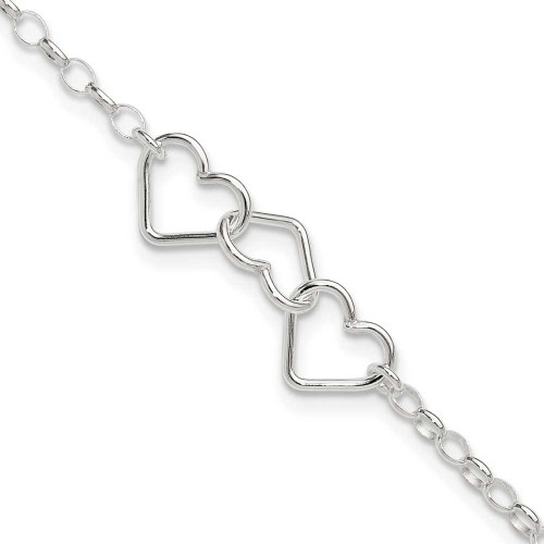 Image of 9" Sterling Silver Rolo Chain With 3 Interlocking Hearts Anklet