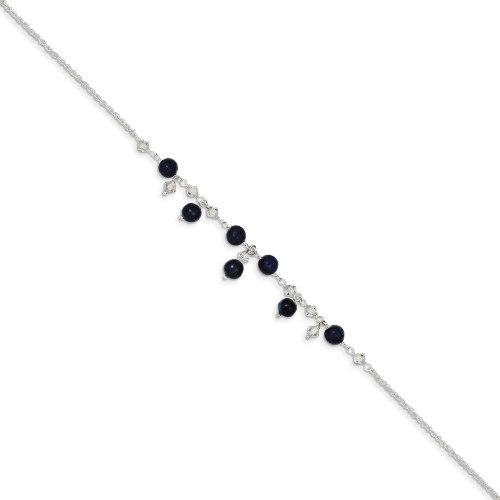 Image of 9" Sterling Silver Shade Synthetic Crystal and Lapis Anklet Bracelet