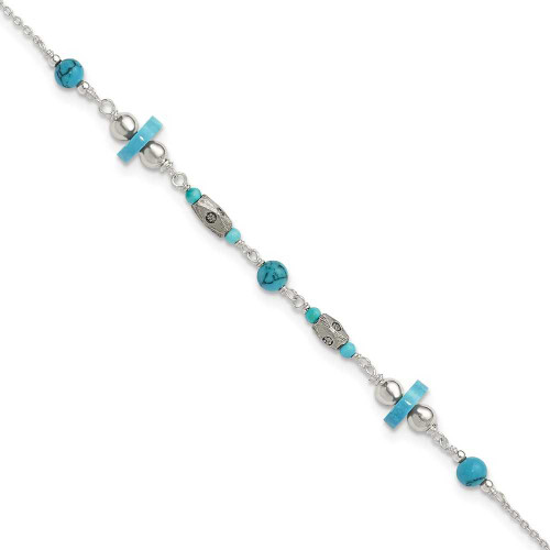 Image of 9" Sterling Silver Simulated Turquoise Anklet Bracelet