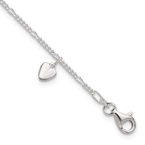 Image of 9" Sterling Silver Single Heart Drop Charm Anklet