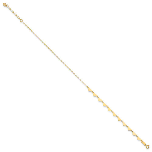 9"+1" 14K Yellow Gold Oval Link Chain with Hearts Anklet