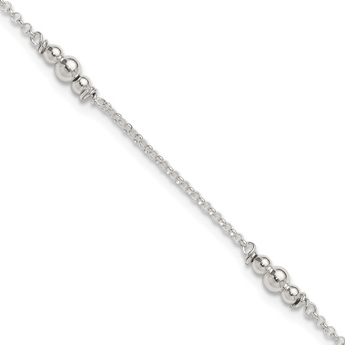 9"+1" Sterling Silver Polished Bead Anklet