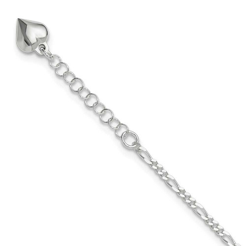 Image of 9"+1" Sterling Silver Polished Classic Chain with Heart Anklet