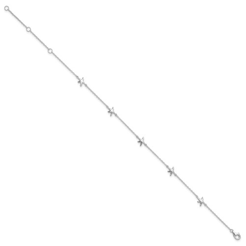 9"+1.75" Rhodium-plated Sterling Silver Starfish Anklet