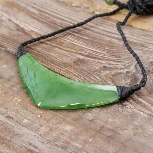 Adjustable Pointed Style Natural Untreated Nephrite Jade Wax Cord Necklace