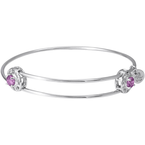 Image of Adjustable Sterling Silver "Insightful" Bangle Charm Bracelet February Zirconia by Rembrandt