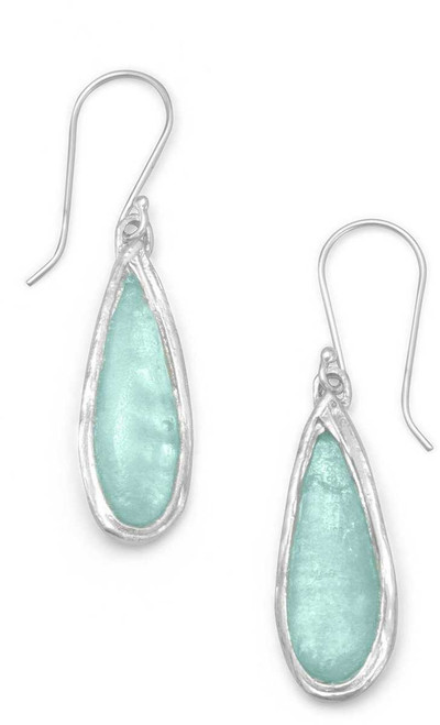 Image of Ancient Roman Glass Pear Drop Earrings 925 Sterling Silver