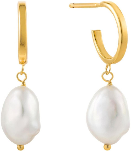 Image of Ania Haie Gold-Plated Cultured Freshwater Pearl Mini Hoop Earrings