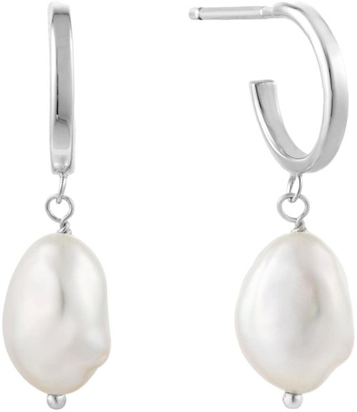 Image of Ania Haie Rhodium-Plated Cultured Freshwater Pearl Mini Hoop Earrings