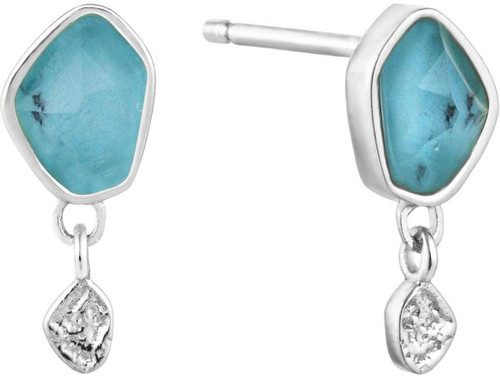 Image of Ania Haie Rhodium-Plated Sterling Silver Simulated Turquoise Drop Stud Earrings