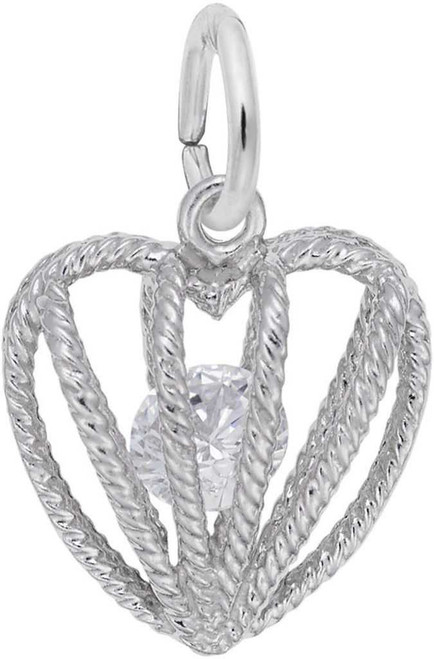 Image of April Heart Cage w/ Synthetic Crystal Charm (Choose Metal) by Rembrandt