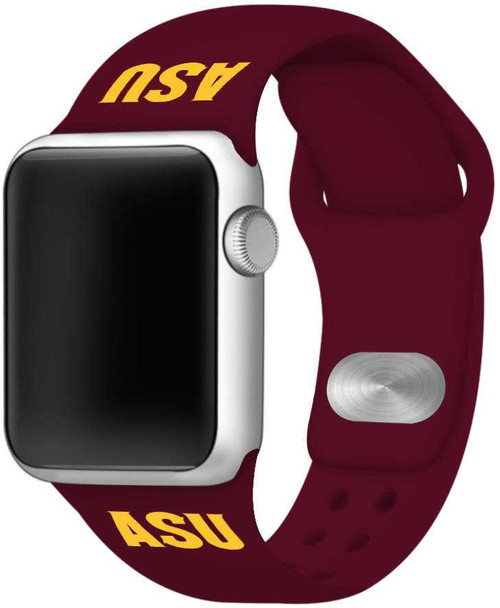 Image of Arizona State Sun Devils Silicone Watch Band Compatible with Apple Watch - 42mm/44mm/45mm Maroon C-AB1-103-42