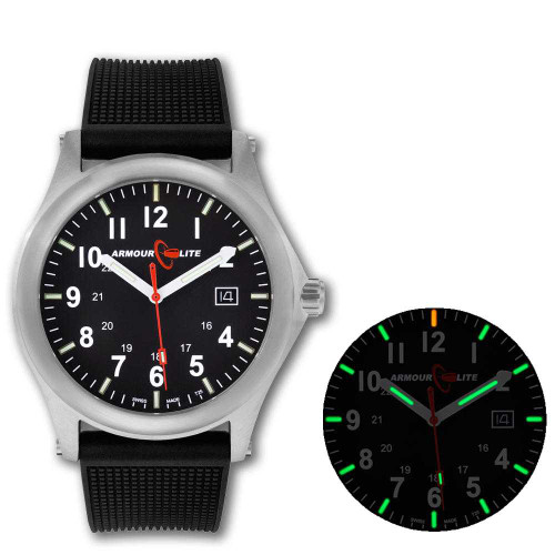 Image of ArmourLite Field Series Tritium Mens Watch AL131 - Swiss Made - 42mm - Shatterproof Armourglass - Flexible Polyurethane Band