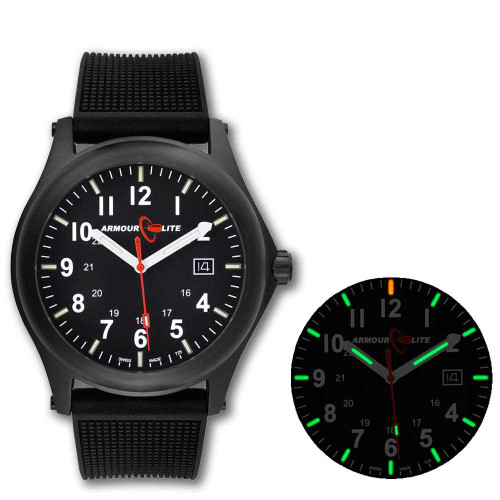 Image of ArmourLite Field Series Tritium Mens Watch AL134 - Swiss Made - 42mm - Shatterproof Armourglass - Flexible Polyurethane Band